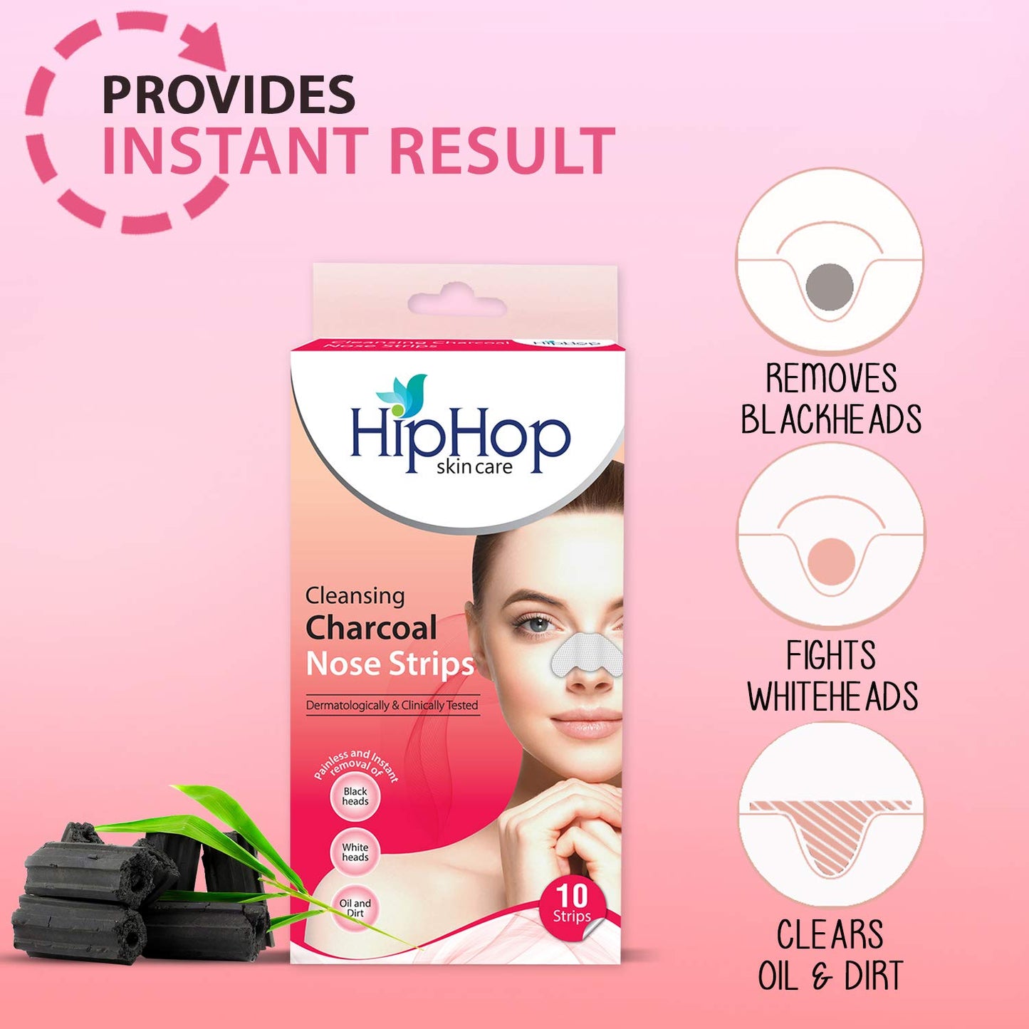 HipHop Blackhead Remover Nose Strips for Women (Activated Charcoal, 10 Strips) + Body Wax Strips (Aloe Vera, 8 Strips)